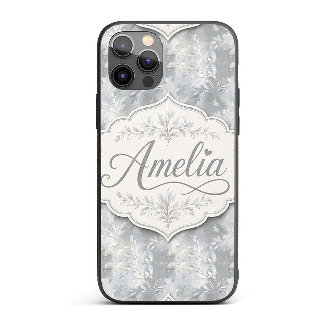 Muted Grey Artistic Leaf Brush Texture Seamless Custom Name Protective Phone Case Mobile Cover Durable Everyday Smartphone Shock Resistant