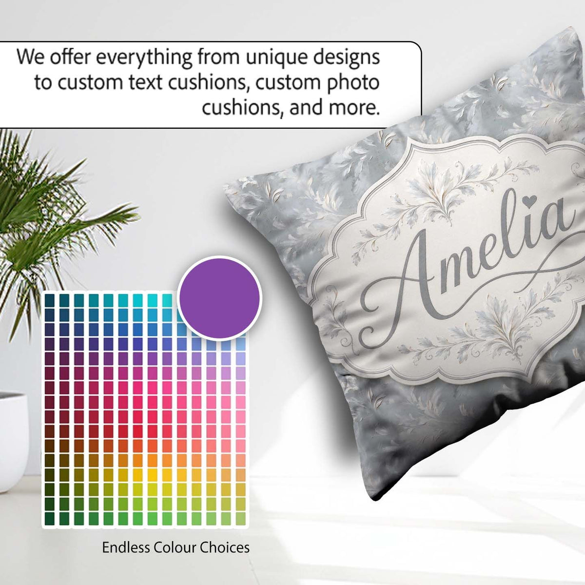 Custom Name Muted Grey Artistic Brush Texture Seamless Pattern Square Filled Cushion Throw Pillow Sofa Bed Home Decor Zip Washable UK Made