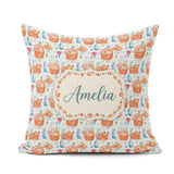Custom Name Watercolor Picnic Basket and Bottle Seamless Pattern Square Filled Cushion Throw Pillow Sofa Bed Home Decor Zip Washable UK Made