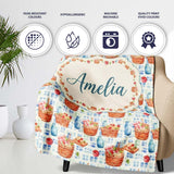 Watercolor Picnic Basket Food and Bottle Seamless Pattern Lovely  Personalised Custom Name Super Soft Fleece Blanket Bed Sofa Throw