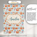 Watercolor Picnic Basket Food and Bottle Seamless Pattern Lovely  Personalised Custom Name Super Soft Fleece Blanket Bed Sofa Throw