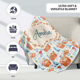 Watercolor Picnic Basket Food and Bottle Seamless Pattern Lovely  Personalised Custom Name Super Soft Fleece Blanket Bed Sofa Throw