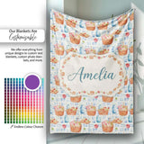 Watercolor Picnic Basket Food and Bottle Seamless Pattern Lovely  Personalised Custom Name Super Soft Fleece Blanket Bed Sofa Throw