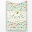 Vintage Strawberry Basket Floral Soft Blue Background Seamless  Personalised Custom Name Super Soft Fleece Blanket Bed Sofa Throw