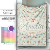 Vintage Strawberry Basket Floral Soft Blue Background Seamless  Personalised Custom Name Super Soft Fleece Blanket Bed Sofa Throw