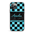 Wavy Checkered Black Teal Abstract Printed Design Custom Name Protective Phone Case Mobile Cover Durable Everyday Smartphone Shock Resistant