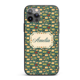 Cute Picnic Baskets and Camping Items Dark Green Custom Name Protective Phone Case Mobile Cover Durable Everyday Smartphone Shock Resistant