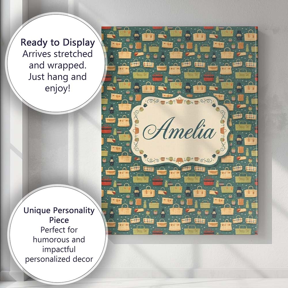 Personalised Name Cute Picnic Baskets and Custom  Unique Gift Idea Elegant Feature Canvas Wall Art Print Decor Picture Ready to Hang
