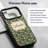 Cute Picnic Baskets and Camping Items Dark Green Custom Name Protective Phone Case Mobile Cover Durable Everyday Smartphone Shock Resistant