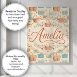 Personalised Name Rustic Picnic Basket and Custom  Unique Gift Idea Elegant Feature Canvas Wall Art Print Decor Picture Ready to Hang