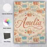 Personalised Name Rustic Picnic Basket and Custom  Unique Gift Idea Elegant Feature Canvas Wall Art Print Decor Picture Ready to Hang