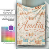 Rustic Picnic Basket and Checkered Cloth Seamless Pattern Lovely  Personalised Custom Name Super Soft Fleece Blanket Bed Sofa Throw