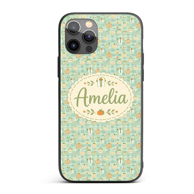Soft Pastel Picnic Basket and Printed Design Custom Name Protective Phone Case Mobile Cover Durable Everyday Smartphone Shock Resistant