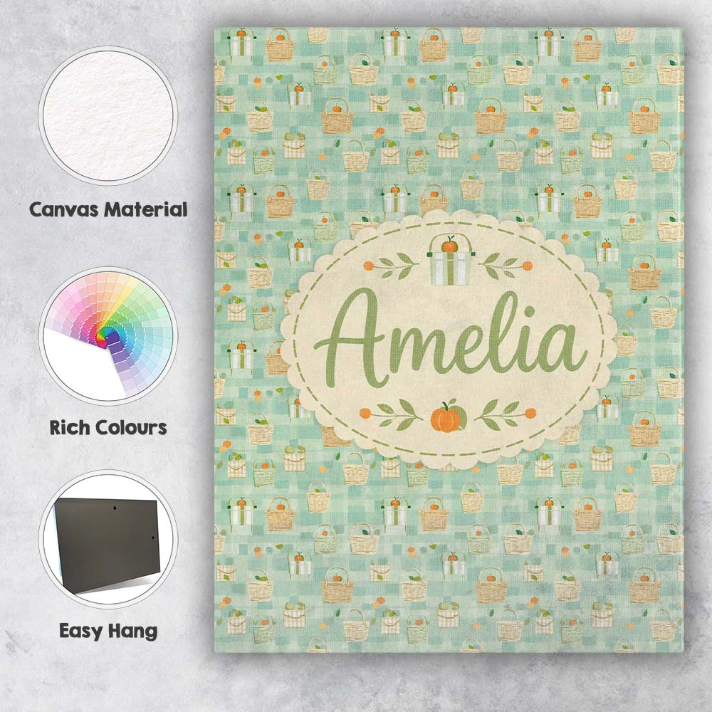 Personalised Name Soft Pastel Picnic Basket Custom  Bespoke Interior Contemporary Canvas Wall Art Print Decor Picture Ready to Hang