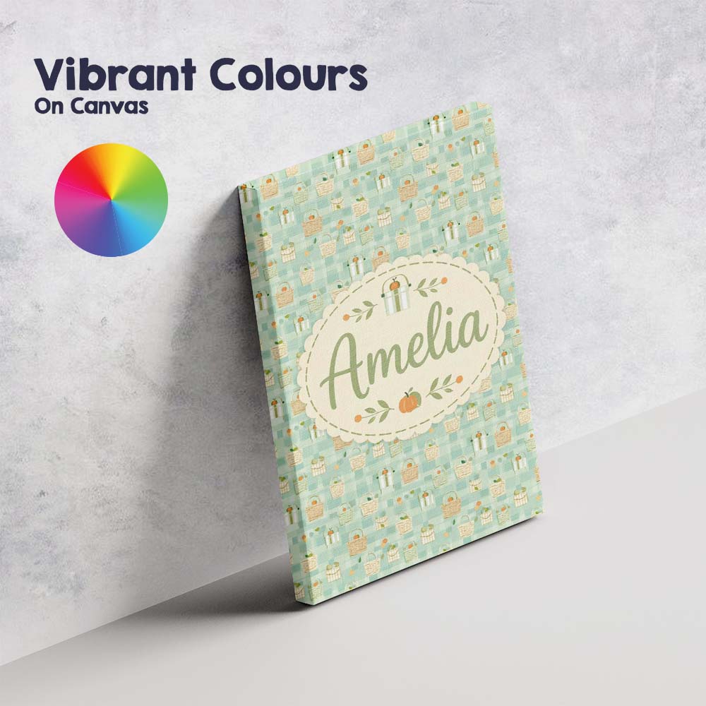 Personalised Name Soft Pastel Picnic Basket Custom  Bespoke Interior Contemporary Canvas Wall Art Print Decor Picture Ready to Hang
