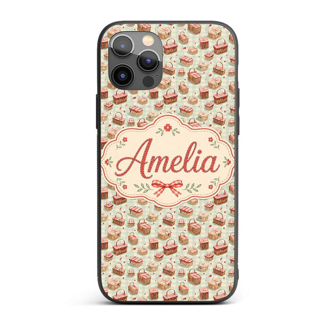 Vintage Picnic Basket with Red Check Pattern Custom Name Protective Phone Case Mobile Cover Durable Everyday Smartphone Shock Resistant