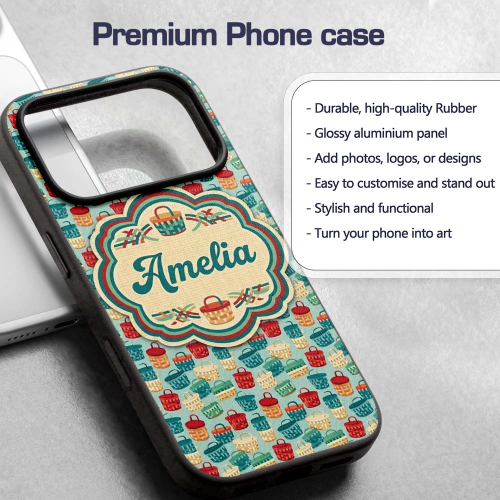 Colorful Woven Picnic Baskets Style Seamless Custom Name Protective Phone Case Mobile Cover Durable Everyday Smartphone Shock Resistant