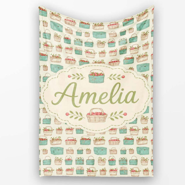 Farm Fresh Fruit Baskets and Crates Seamless Pattern Lovely  Personalised Custom Name Super Soft Fleece Blanket Bed Sofa Throw