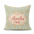 Custom Name Picnic Food and Elements Soft Blue Seamless Pattern Square Filled Cushion Throw Pillow Sofa Bed Home Decor Zip Washable UK Made