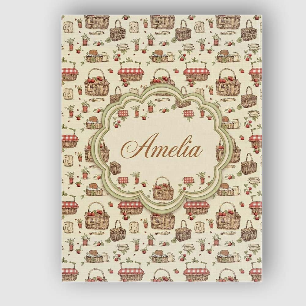 Personalised Name Rustic Picnic Basket with Custom  Bespoke Interior Contemporary Canvas Wall Art Print Decor Picture Ready to Hang