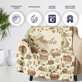 Rustic Picnic Basket with Strawberries and Garden Items Seamless  Personalised Custom Name Super Soft Fleece Blanket Bed Sofa Throw