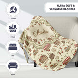 Rustic Picnic Basket with Strawberries and Garden Items Seamless  Personalised Custom Name Super Soft Fleece Blanket Bed Sofa Throw
