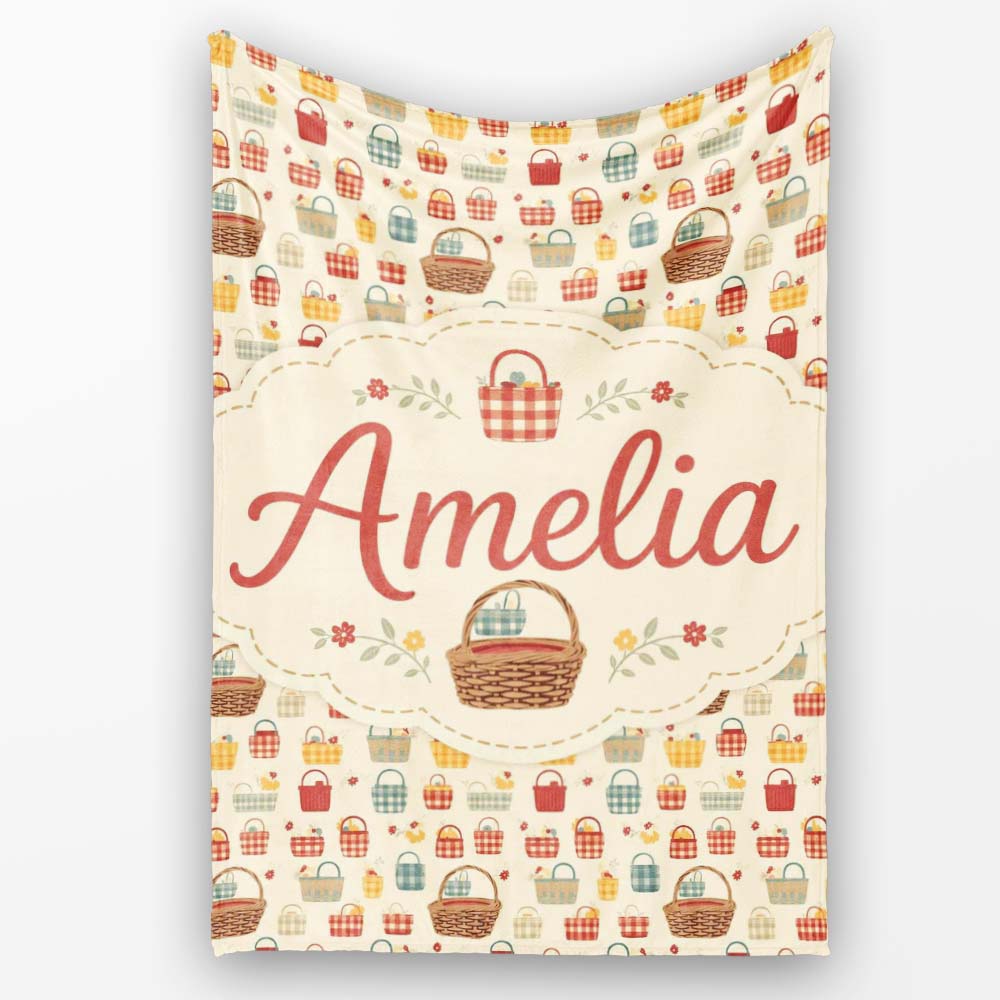 Autumn Style Checkered Picnic Baskets Seamless Pattern Lovely  Personalised Custom Name Super Soft Fleece Blanket Bed Sofa Throw