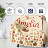 Autumn Style Checkered Picnic Baskets Seamless Pattern Lovely  Personalised Custom Name Super Soft Fleece Blanket Bed Sofa Throw