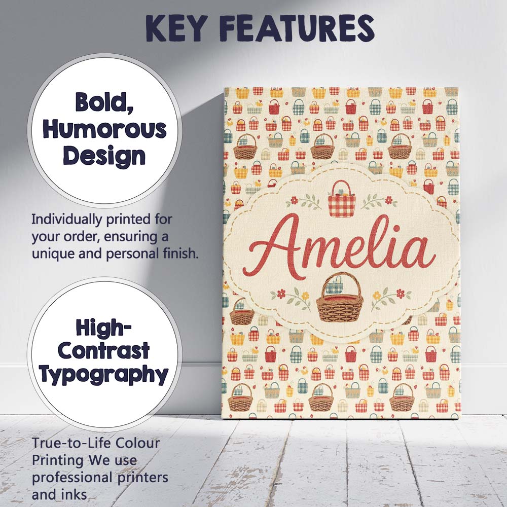 Personalised Name Autumn Style Checkered Custom  Unique Gift Idea Elegant Feature Canvas Wall Art Print Decor Picture Ready to Hang