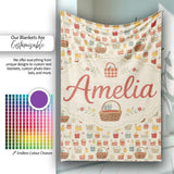 Autumn Style Checkered Picnic Baskets Seamless Pattern Lovely  Personalised Custom Name Super Soft Fleece Blanket Bed Sofa Throw