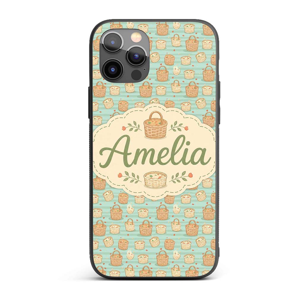 Cute Wicker Picnic Baskets with Food Elements Custom Name Protective Phone Case Mobile Cover Durable Everyday Smartphone Shock Resistant