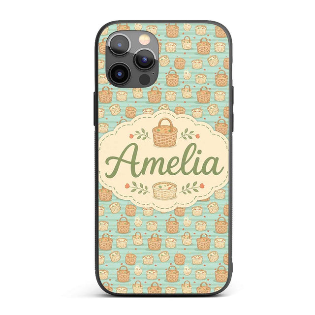 Cute Wicker Picnic Baskets with Food Elements Custom Name Protective Phone Case Mobile Cover Durable Everyday Smartphone Shock Resistant