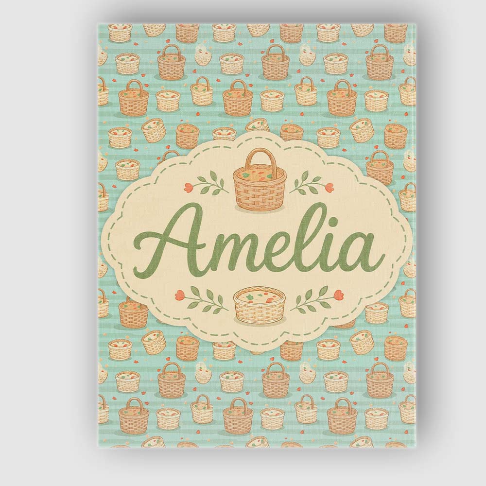 Personalised Name Cute Wicker Picnic Custom Premium Decorative Design Modern Room Accent Canvas Wall Art Print Decor Picture Ready to Hang