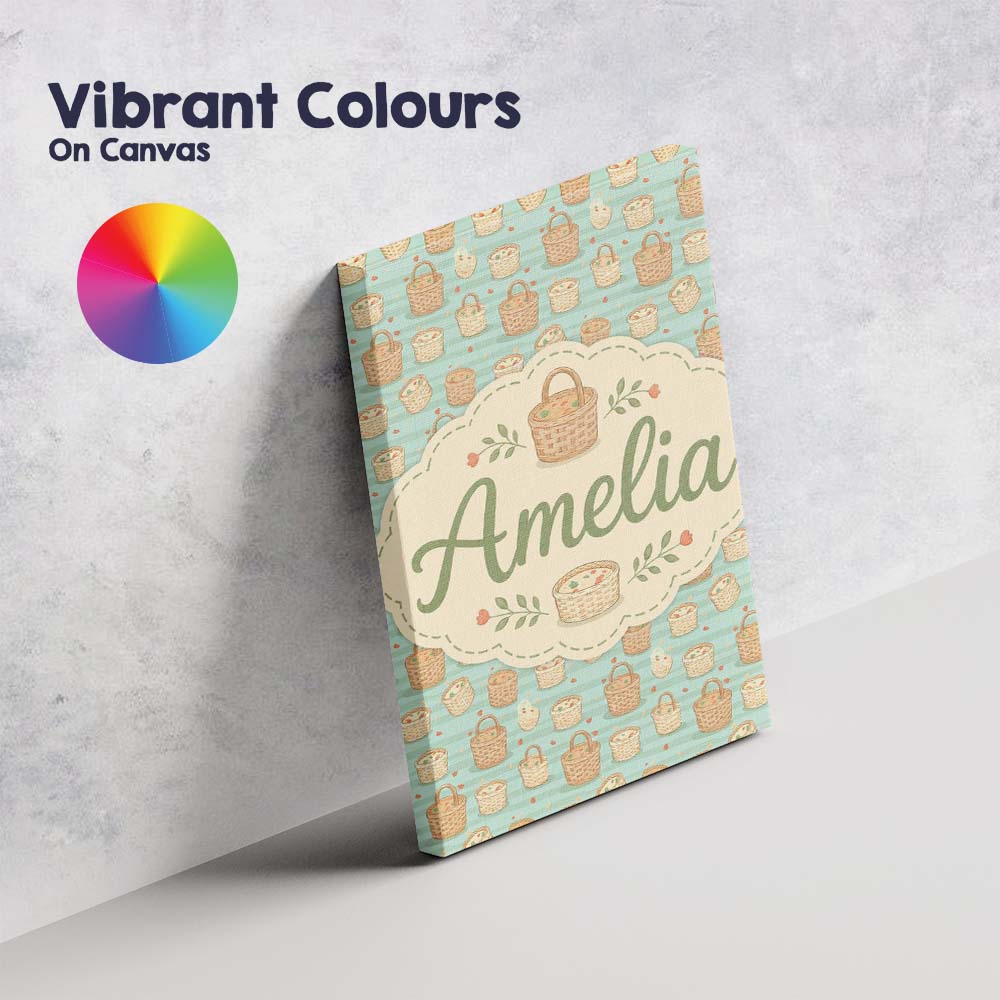 Personalised Name Cute Wicker Picnic Custom Premium Decorative Design Modern Room Accent Canvas Wall Art Print Decor Picture Ready to Hang