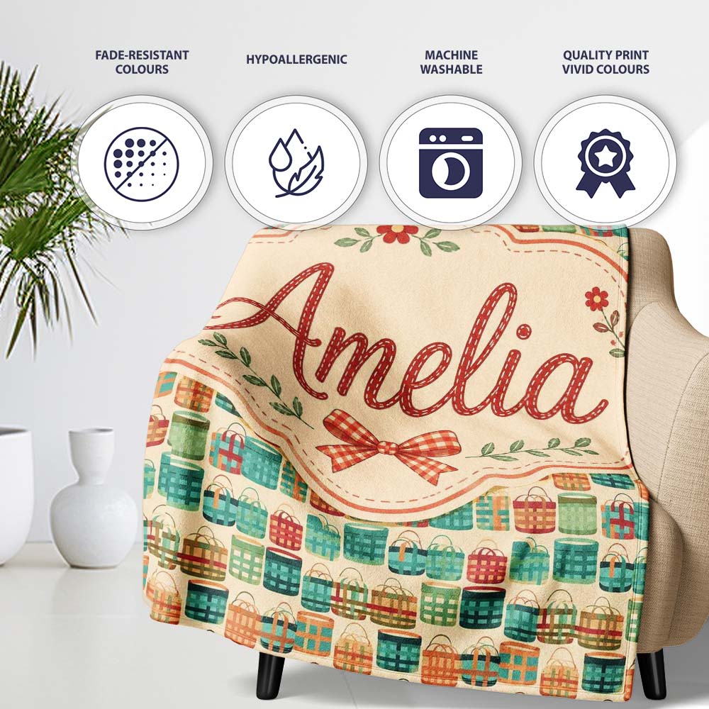 Colorful Modern Picnic Baskets Geometric Style Seamless Pattern  Personalised Custom Name Super Soft Fleece Blanket Bed Sofa Throw