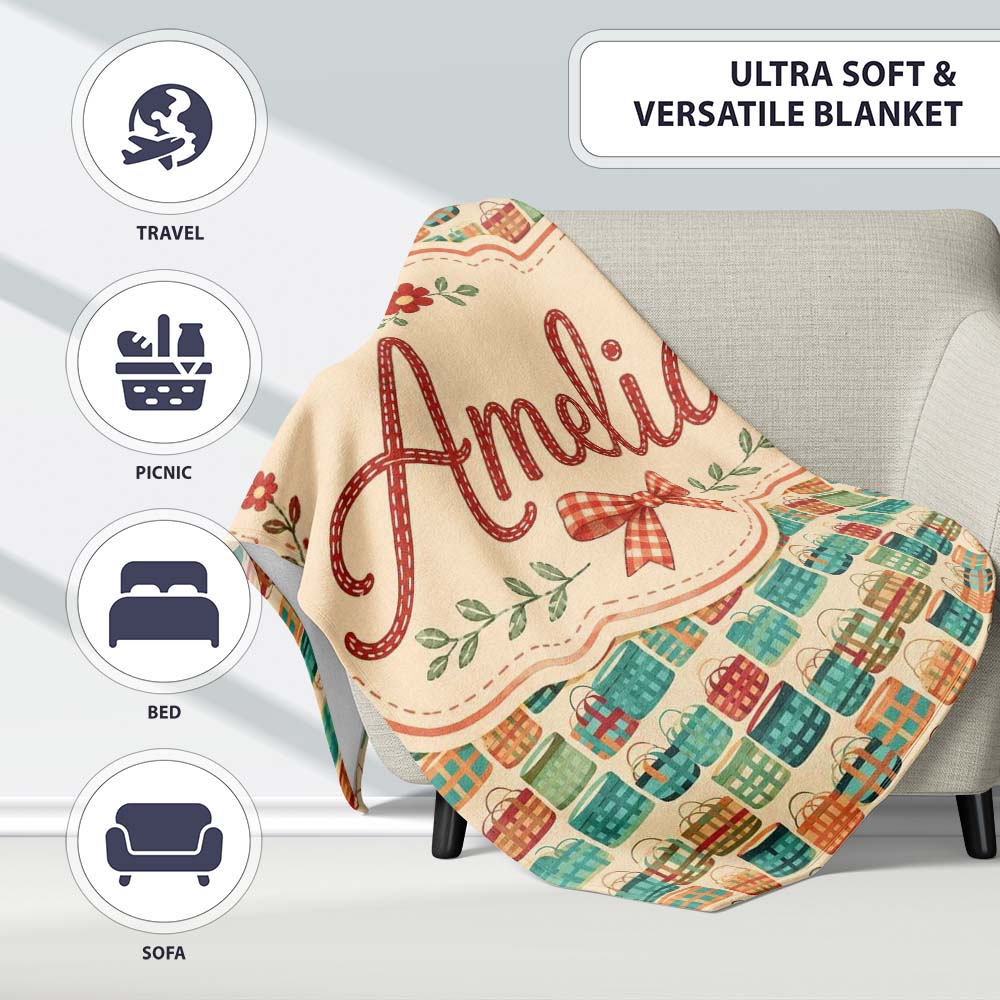 Colorful Modern Picnic Baskets Geometric Style Seamless Pattern  Personalised Custom Name Super Soft Fleece Blanket Bed Sofa Throw