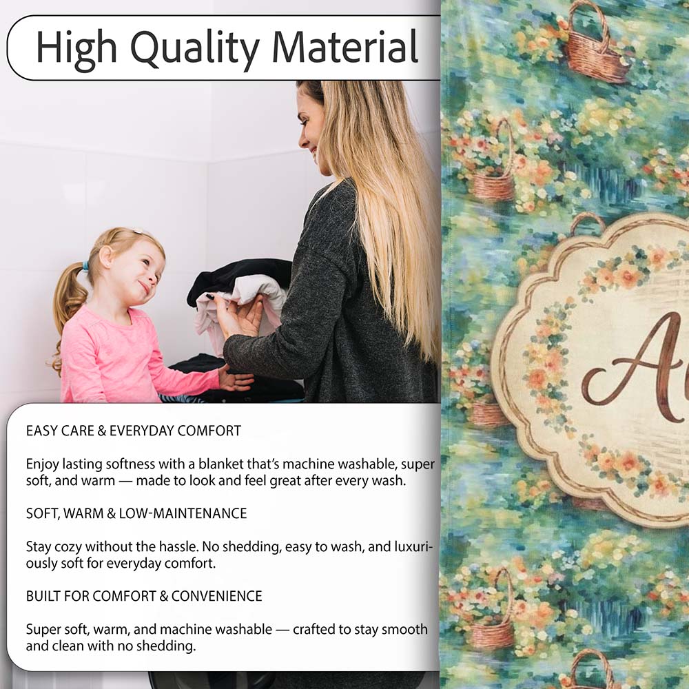 Impressionist Garden Picnic Baskets Floral Landscape Seamless Lovely  Personalised Custom Name Super Soft Fleece Blanket Bed Sofa Throw