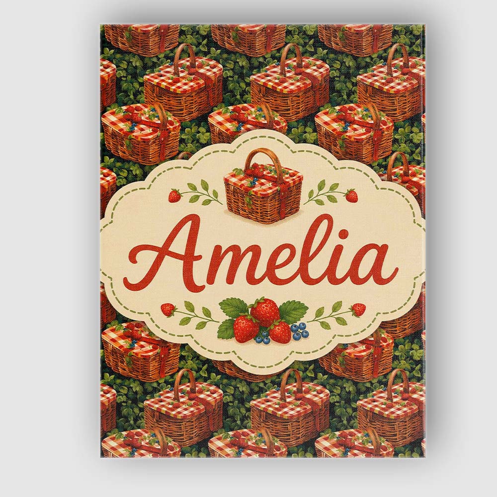 Personalised Name Red Gingham Picnic Basket Custom  Bespoke Interior Contemporary Canvas Wall Art Print Decor Picture Ready to Hang
