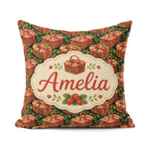 Custom Name Red Gingham Picnic Basket with Strawberries Seamless Square Filled Cushion Throw Pillow Sofa Bed Home Decor Zip Washable UK Made