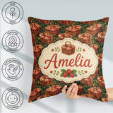 Custom Name Red Gingham Picnic Basket with Strawberries Seamless Square Filled Cushion Throw Pillow Sofa Bed Home Decor Zip Washable UK Made