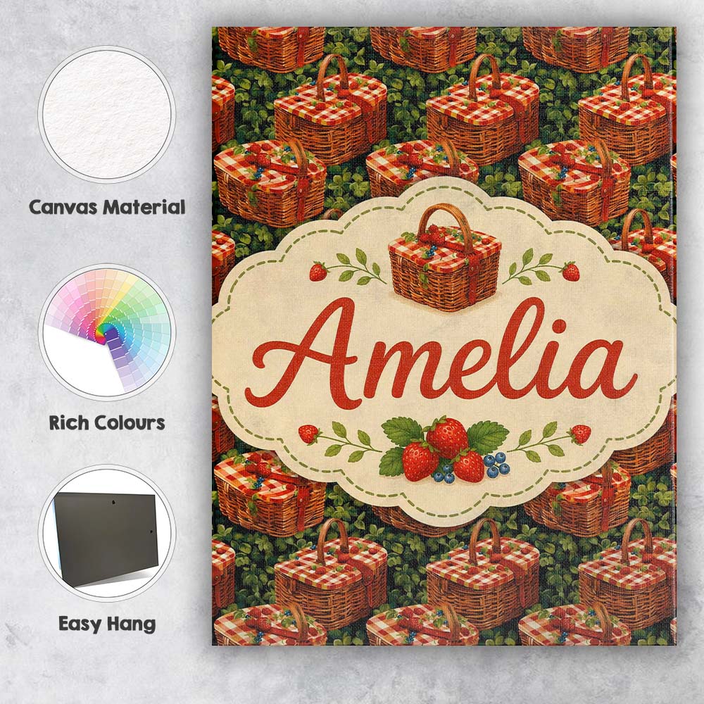 Personalised Name Red Gingham Picnic Basket Custom  Bespoke Interior Contemporary Canvas Wall Art Print Decor Picture Ready to Hang