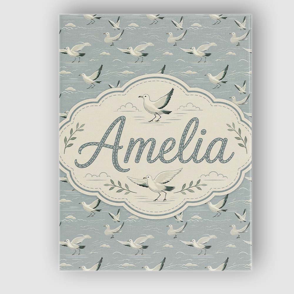 Personalised Name Elegant Flying Seagulls Custom  Bespoke Decorative Contemporary Canvas Wall Art Print Decor Picture Ready to Hang