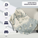 Elegant Flying Seagulls Soft Cloud Sky Seamless Pattern Lovely  Personalised Custom Name Super Soft Fleece Blanket Bed Sofa Throw