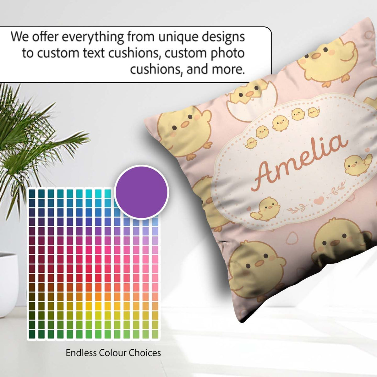 Custom Name Cute Easter Chick Egg Cartoon Animal Pattern Idea Square Filled Cushion Throw Pillow Sofa Bed Home Decor Zip Washable UK Made