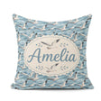 Custom Name Seagulls Over Blue Sea Waves Seamless Pattern Lovely Square Filled Cushion Throw Pillow Sofa Bed Home Decor Zip Washable UK Made