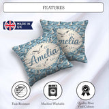 Custom Name Seagulls Over Blue Sea Waves Seamless Pattern Lovely Square Filled Cushion Throw Pillow Sofa Bed Home Decor Zip Washable UK Made