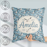 Custom Name Seagulls Over Blue Sea Waves Seamless Pattern Lovely Square Filled Cushion Throw Pillow Sofa Bed Home Decor Zip Washable UK Made