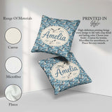 Custom Name Seagulls Over Blue Sea Waves Seamless Pattern Lovely Square Filled Cushion Throw Pillow Sofa Bed Home Decor Zip Washable UK Made