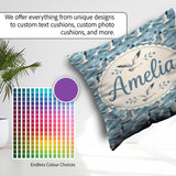 Custom Name Seagulls Over Blue Sea Waves Seamless Pattern Lovely Square Filled Cushion Throw Pillow Sofa Bed Home Decor Zip Washable UK Made