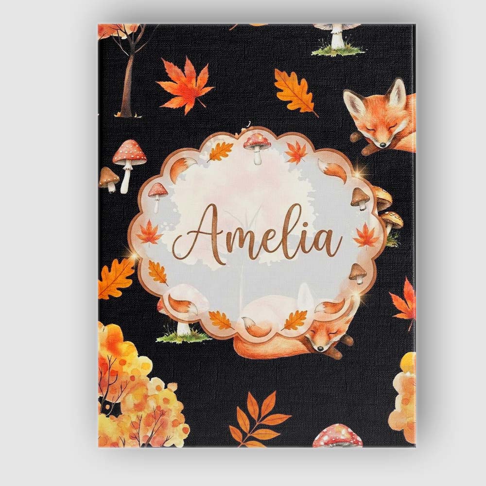 Personalised Name Autumn Fox Mushroom Forest Pattern Perfect Custom  Contemporary Canvas Wall Art Print Decor Picture Ready to Hang